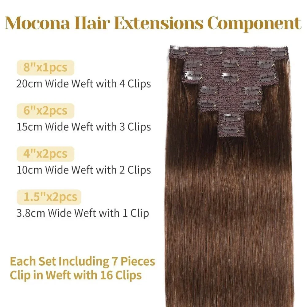 Clip in Hair Extensions Human Hair Straight 14 Inch 7pcs for Women
